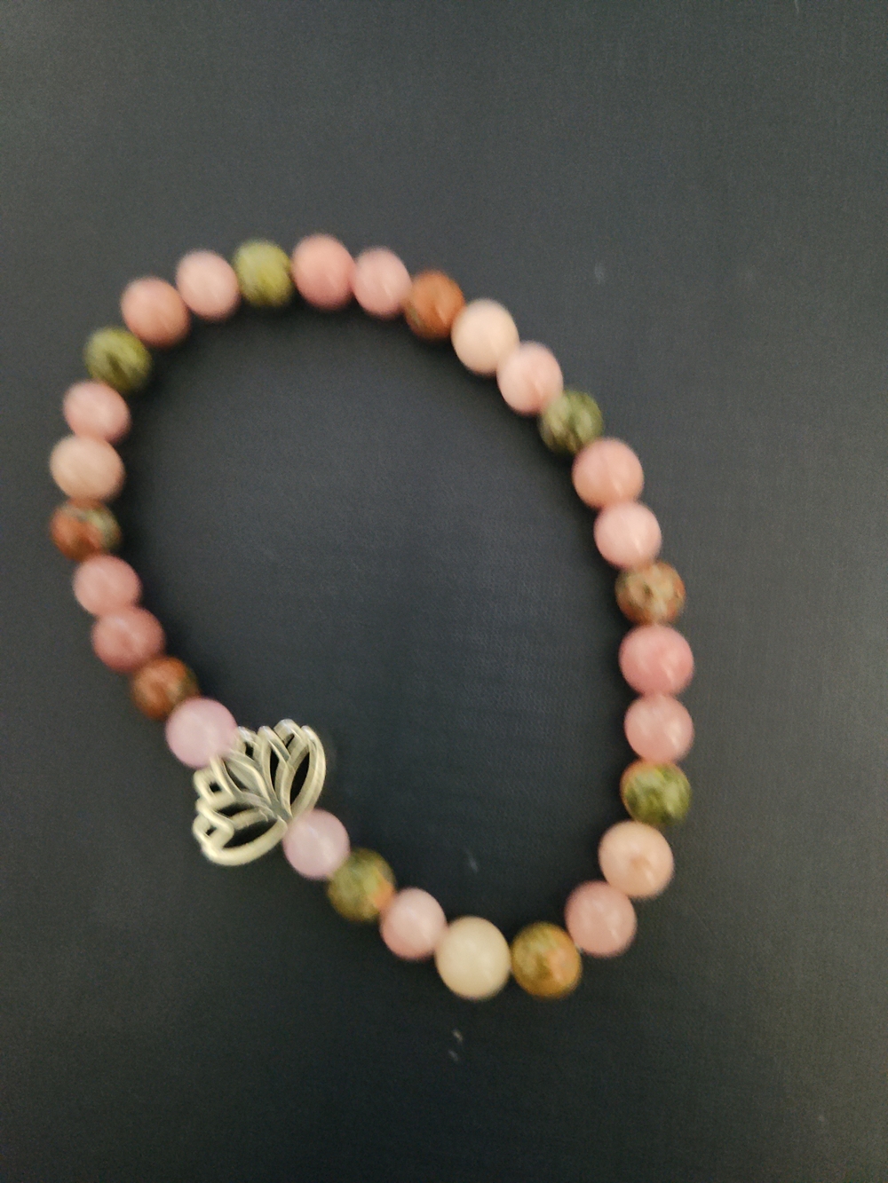 Artisan Pink and Green Beaded Lotus Bracelet